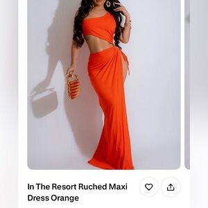 One-Shoulder Ruched Maxi Dress - Orange